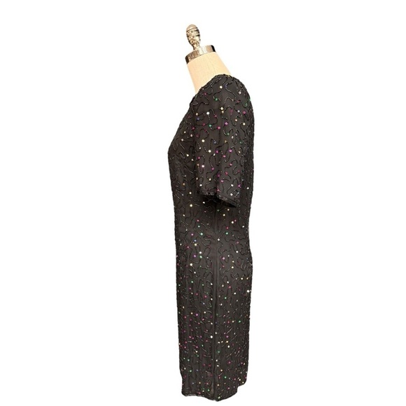 Vintage Stenay Black Beaded Sequin Silk Dress Size 10 NWT Deadstock Formal Party - Picture 4 of 15